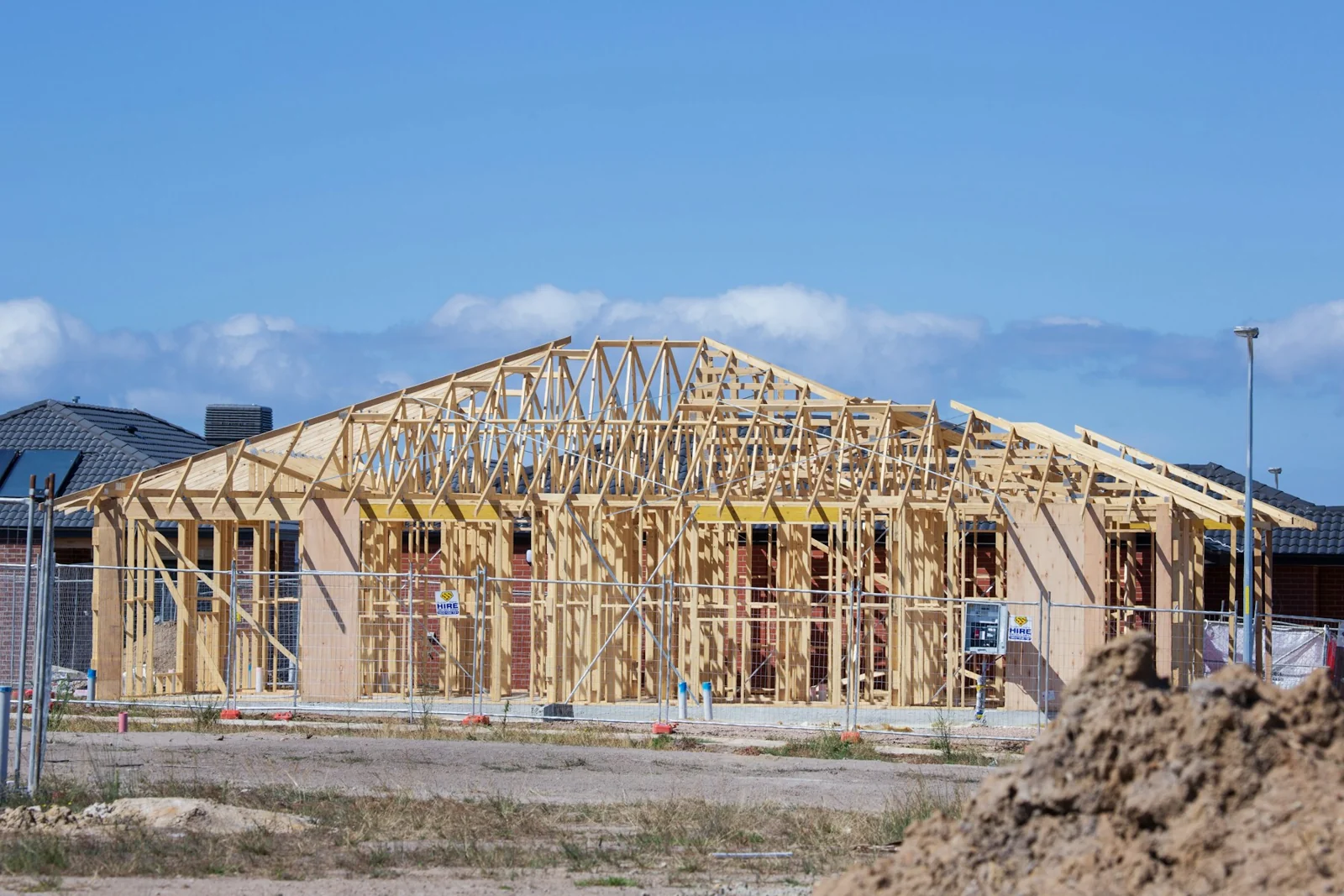 Timber framing of a house under construction