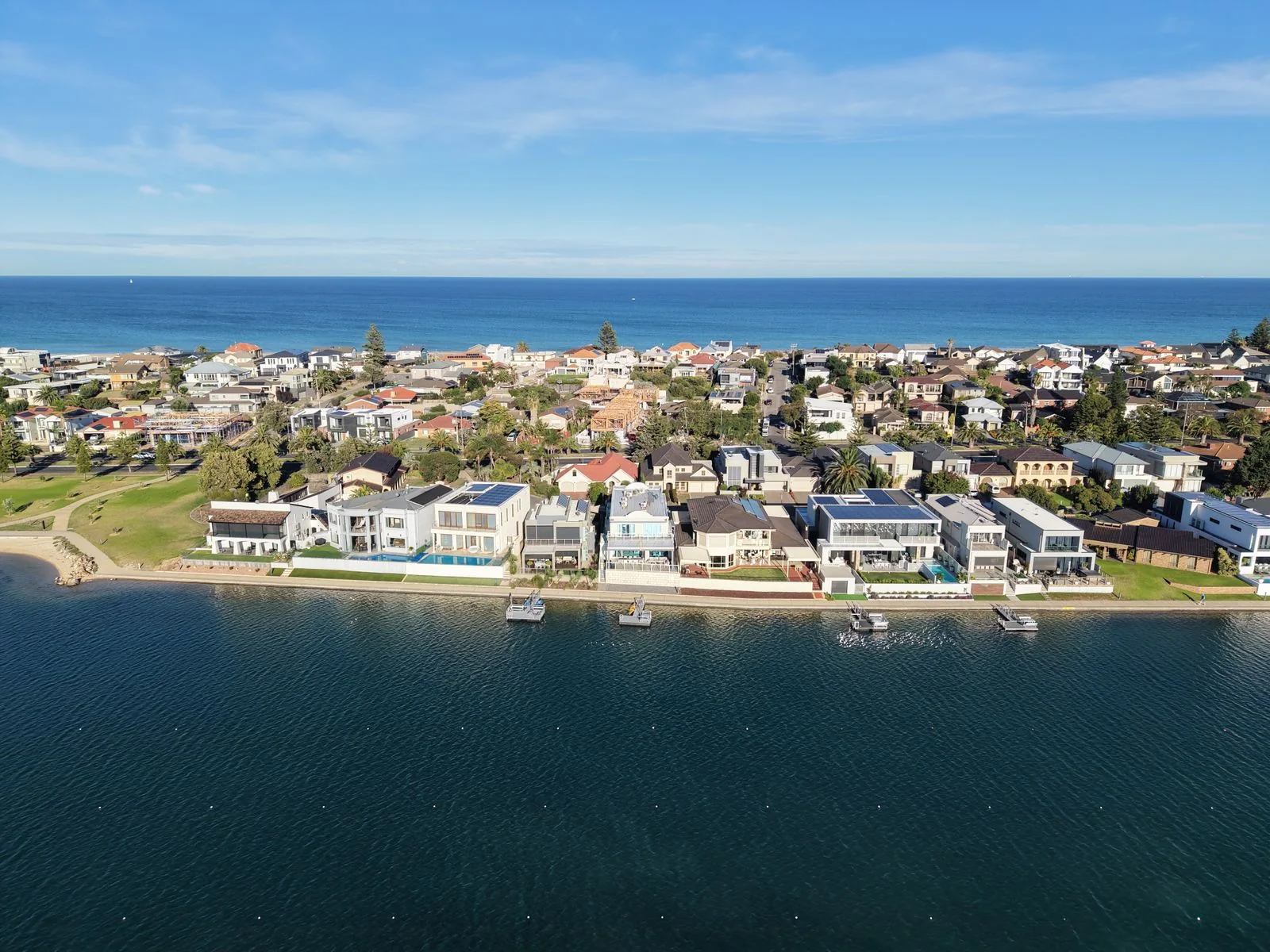 An aerial view of a coastal Adelaide suburb