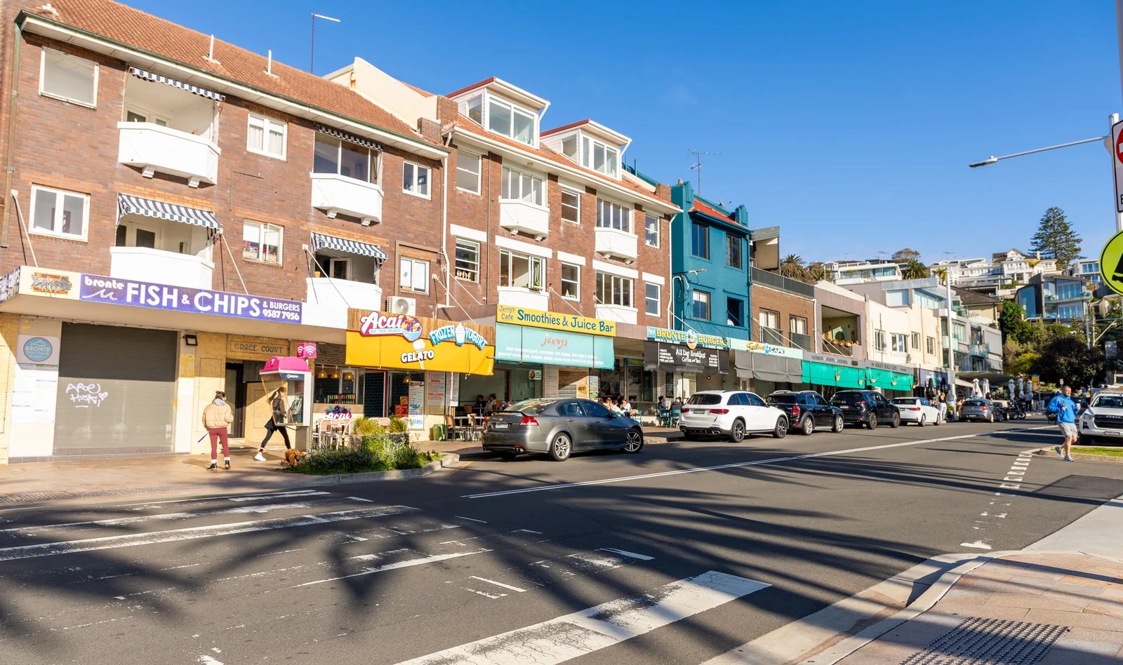 Street-level shops with homes and balconies above